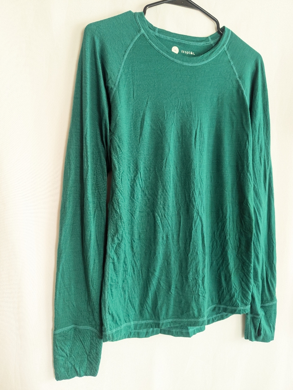 Women's Medium Iksplor 100% Wool Green Long Sleeve Thermal Shirt Top Mid weight - Picture 6 of 7
